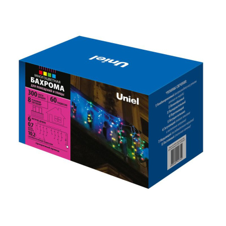 Гирлянда светодиодная "Бахрома" ULD-B6007-300/DTA MULTI IP44 6м 300LED мультиколор провод прозр.  UL-00008556