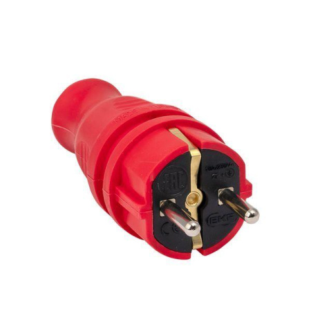Вилка прямая 16А 2P+PE 230В IP44 каучук. красн. PROxima  RPS-011-16-230-44-rr