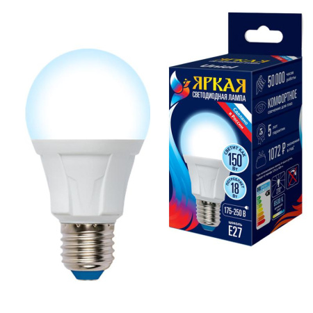 Лампа светодиодная LED-A60 18W/6500K/E27/FR PLP01WH Яркая 18Вт матовая 6500К холод. бел. E27 (упак. картон)  UL-00005038