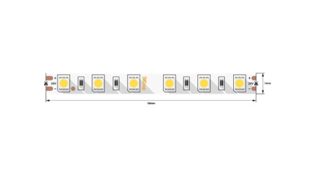 Лента светодиодная стандарт 5050 60LED/м 14.4Вт/м тепл. бел. 24В IP20 (уп.5м)  00-00006318