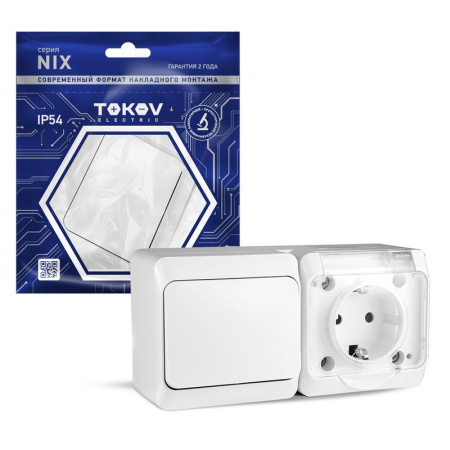 Блок ОП Nix (розетка 16А 250В с заземл. 1-кл. выкл. 10А) IP54 бел.  TKE-NX-V1RZ-C01T-IP54