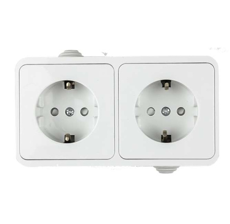 Розетка 2-м AQUA 3123 защ. шторки с заземл. п/герм бел. ASD /  4690612003467