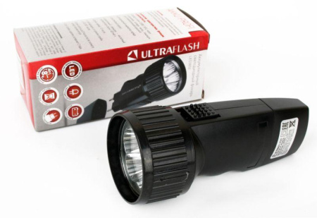 Фонарь аккумуляторный LED3859 5 LED 220В аккум. SLA пластик. черн. (кор.)  14020