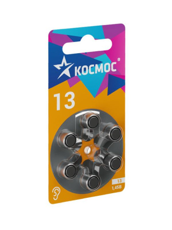Элемент питания воздушно-цинковая для слуховых аппаратов ZA13 (13 PR48 DA13 V13A) 1.45В (уп.6шт)  KOCZA-13BL6