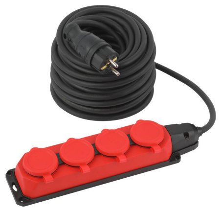 Удлинитель силовой UK-4e-3x1.5-30m-IP44(KG) с заземлением 4 розетки каучук 30м КГ 3х1.5кв.мм IP44  Б0057588