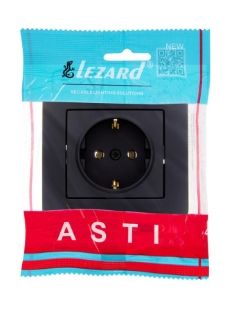 Розетка 1-м СП ASTI 16А IP20 с заземл. термопласт в сборе черн. бархат.  7081-4242-122B