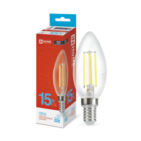Лампа светодиодная филаментная LED-СВЕЧА-deco свеча прозрачная 15Вт 230В E14 6500К 1455лм  4690612055961