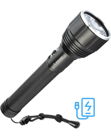 Фонарь аккумуляторный ручной 20Вт LED съемные Li-ion 26650 4000мА.чx2 шт.=8000мА.ч Power-bank корпус анодир. алюм. индикатор уровня заряда USB-шнур type C ремешок ручной  KOC131Lit