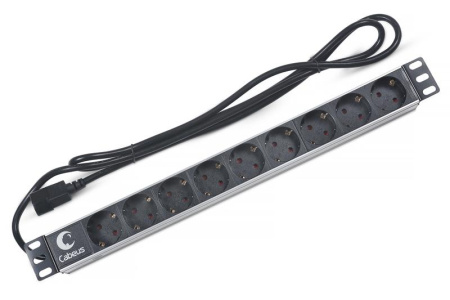 Блок розеток 9-м PDU-9P-2IEC 10А горизонт. евростандарт для 19дюйм шкафов без выкл. вилка IEC 320 C14 шнур 2м алюм.  7287c