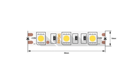 Лента светодиодная стандарт 5050 60LED/м 14.4Вт/м тепл. бел. 12В IP20 со скотчем 3М (уп.5м)  00-00007266