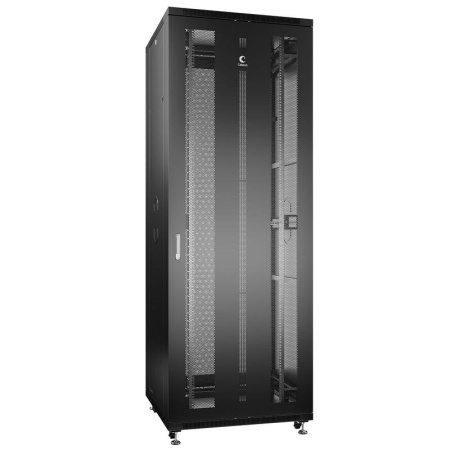 Шкаф монтажный телекоммуникационный напольный ND-05C-47U80/80-BK 19дюйм для распред. и серверн. оборудования 47U 800х800х2277мм передн. и задн. перфорир. двери ручка с замком черн. (RAL 9004)  8569c