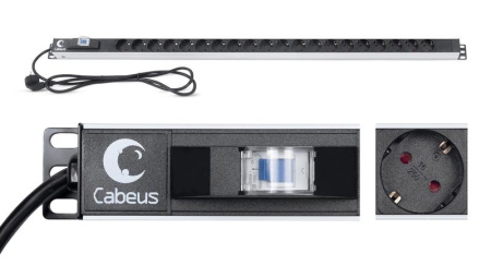 Блок розеток для 19дюйм шкафов PDU-16-20S-B вертик. 20 розеток Schuko 16А автомат защиты алюм. корпус шнур с вилкой Schuko 2м  9551c