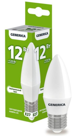 Лампа светодиодная C35 12Вт свеча 4000К E27 230В  LL-C35-12-230-40-E27-G
