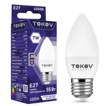 Лампа светодиодная 7Вт С37 4000К Е27 176-264В  TKE-C37-E27-7-4K