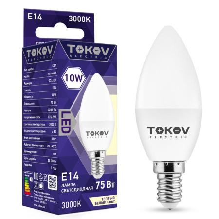 Лампа светодиодная 10Вт С37 3000К Е14 176-264В  TKE-C37-E14-10-3K