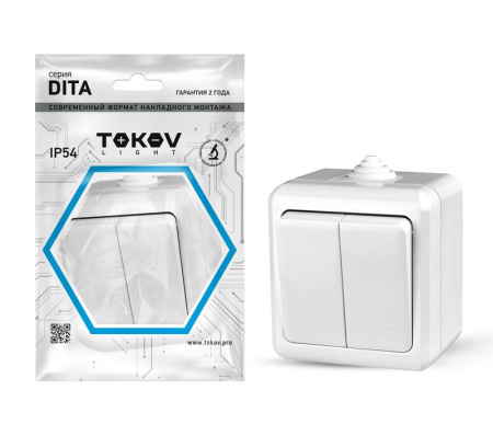 Выключатель 2-кл. ОП Dita IP54 10А 250В бел.  TKL-DT-V2-C01-IP54