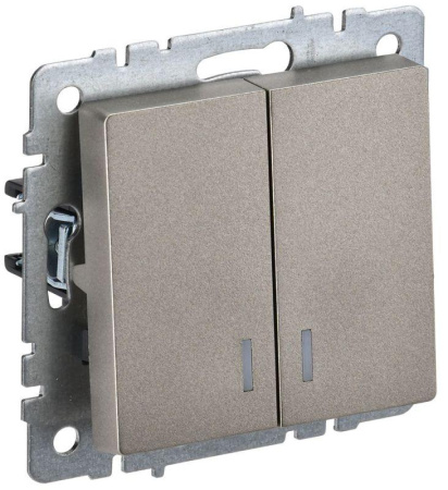 Выключатель 2-кл. СП BRITE ВС10-2-1-БрШ 10А с индик. механизм шампань  BR-V20-1-10-K37