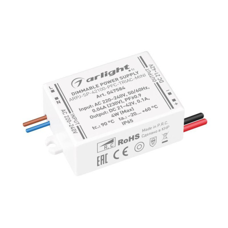 Блок питания ARPJ-SP-42100-PFC-TRIAC-MINI (4Вт 21-42В 100мА) IP65 пластик  047584