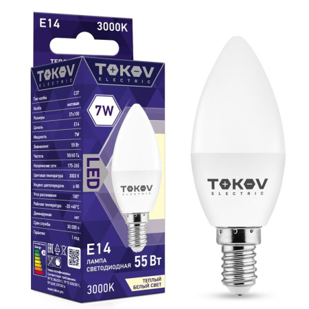 Лампа светодиодная 7Вт С37 3000К Е14 176-264В  TKE-C37-E14-7-3K